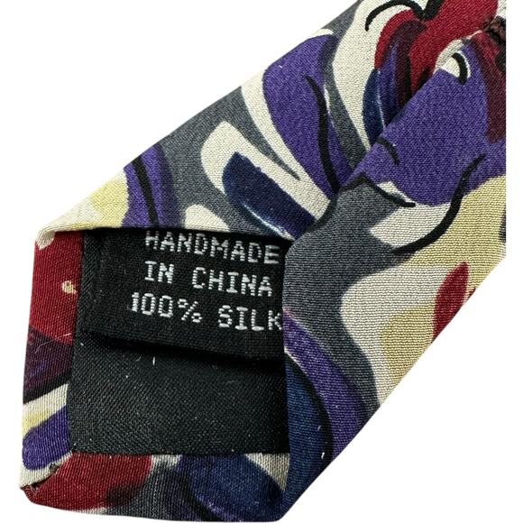 Gino Pompeii Mens Neck Tie 100% Silk Hand Made Abstract Floral Groovy 57x3.5 - Picture 8 of 8